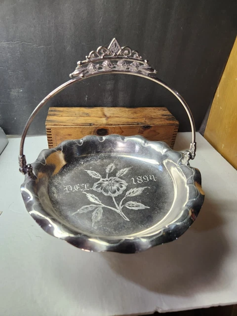 Vintage 1894 Silverplate Footed Brides Basket With Handle