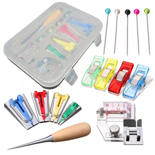 60PCS Bias Binding Tape Maker Kit Quilting Binder Fabric Sewing Foot Tool Set &H 3