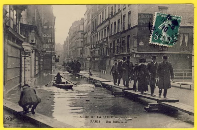 cpa 75 PARIS FLOOD CRUE de la SEINE Rue BELLECHASSE Passage sur CATWALKLE
