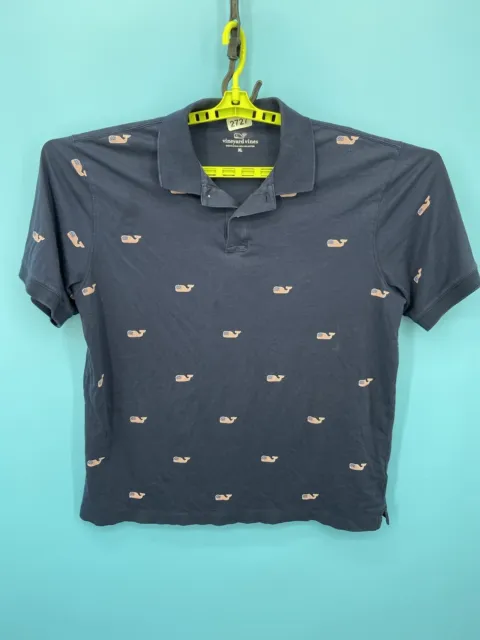 VINEYARD VINES POLO Shirt Extra Large Navy All Over Print WHale US Flag ...