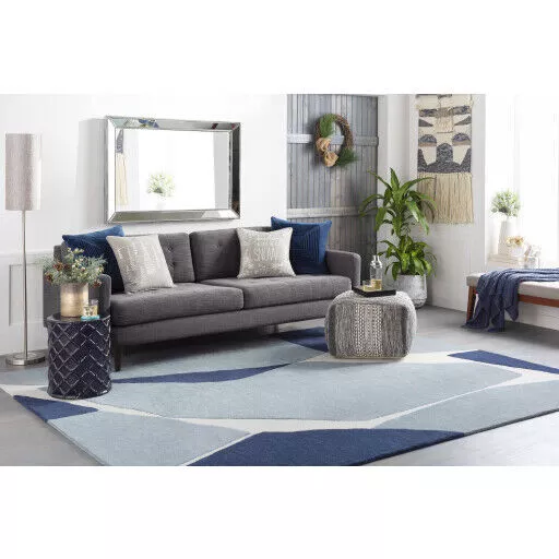 Glacier Blue Modern Hand-Tufted 100% Wool Soft Area Rug Carpet