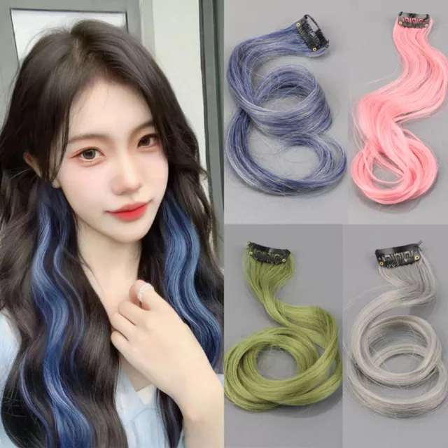 Clip In Highlight Hair Long Curly Extension Wavy Wig Gradient Color Styling Tool
