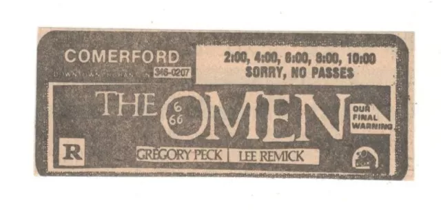 1976 THE OMEN HORROR MOVIE AD Vintage 1"X3.5" Newspaper Ad 1970's M604