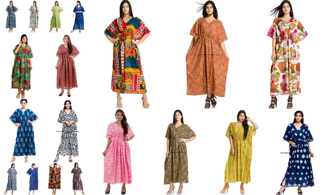 Boho Kaftan, Langes Open Shoulder Batikkleid, Strandkleid, Maxikleid - Gün/beige