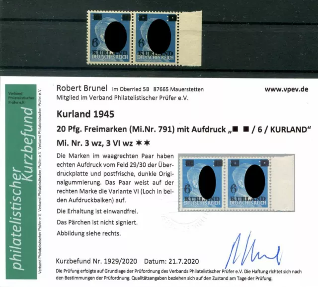 Kurland 3wz+3wzVI GUTE TYPE VI ** MNH POSTFRISCH+gepr. Befund 100EUR (77943