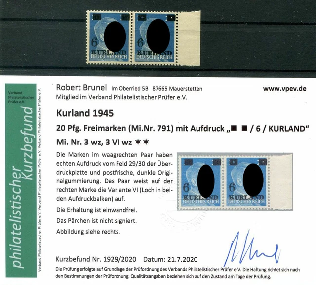Kurland 3wz+3wzVI GUTE TYPE VI ** POSTFRISCH+gepr. Befund 100EUR (77943