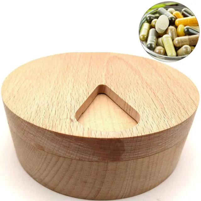 1PCS Pill Case Storage Box Solid Wood Pill Box Compartment Weekly Medicine Ta-wf