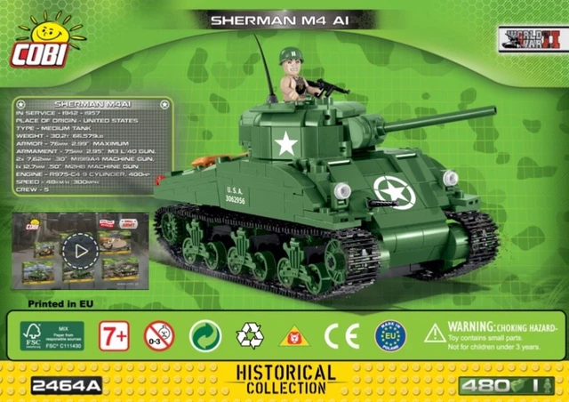 COBI Bausatz Sherman M4A1 Panzer – 312 Teile, Maßstab 1:48, Mit Beweglicher Kanone & Drehbarem Turm