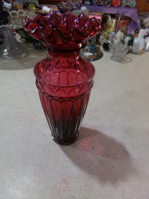 Fenton Art Glass Country Cranberry #1553 Bib Urn Vase 7 3/8" Oval Mark C 1988