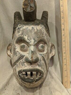Ceremonial Mask with Pigment — Great Carved Details — Authentic African Wood Art