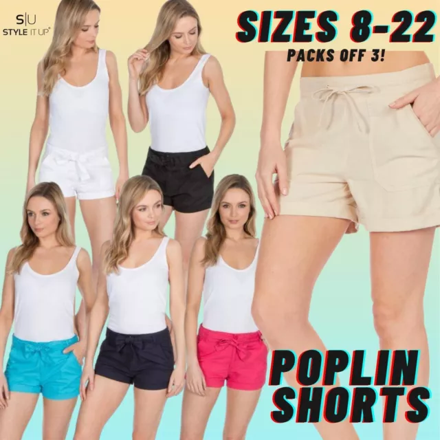 Pantaloncini poplin donna donna spiaggia vacanze estive vacanze casual pantaloni caldi Regno Unito