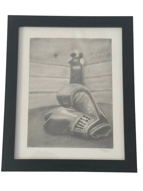 Original Realistic  Boxing Glove Pencil Drawing Framed