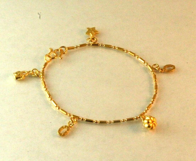 22K 23K 24K Thai Baht Dp Gold ~ Prosperity O Good Luck Charms Chain Bracelet