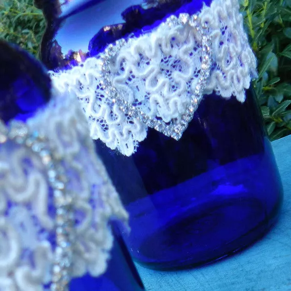 2 Cobalt Blue GLASS BOTTLES, Vanity Display Decoration JARS Wedding Craft, NEW!