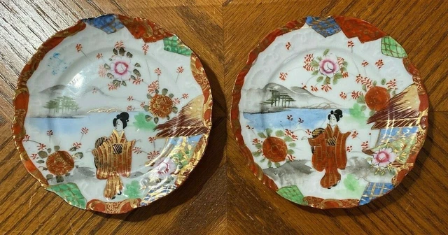 Vintage Geisha Girl Plates Hand Painted Lot of 2