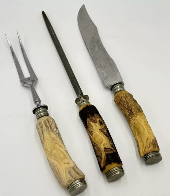 Baron Solingen Rostfrei German 3 pc. Antler Bone VINTAGE Carving Set