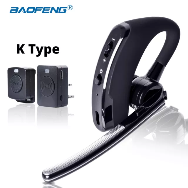 Walkie Talkie Wireless Bluetooth Headset K Plug Earpiece Ptt For Motorola Black