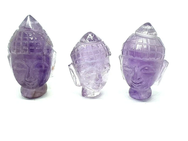 Amethyst Carved Buddha Head Gemstone Buddhist Spirituality Murti Statue X 1