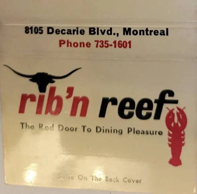 Rib'N Reef Restaurant Montreal Quebec Canada Vintage Matchbook Cover