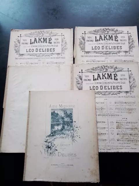 LOT DE 5 PARTITIONS ANCIENNES PIANO & CHANT - LEO DELIBES (voir desciptif)