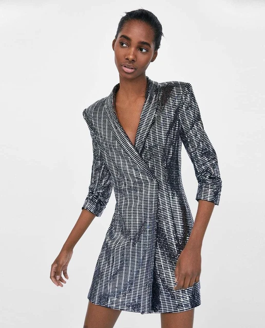 ZARA NEW SS 2018 Metallic Blazer Dress Silver Sizes Xs S M L Xl Ref.  2495/560 85.00 - PicClick UK