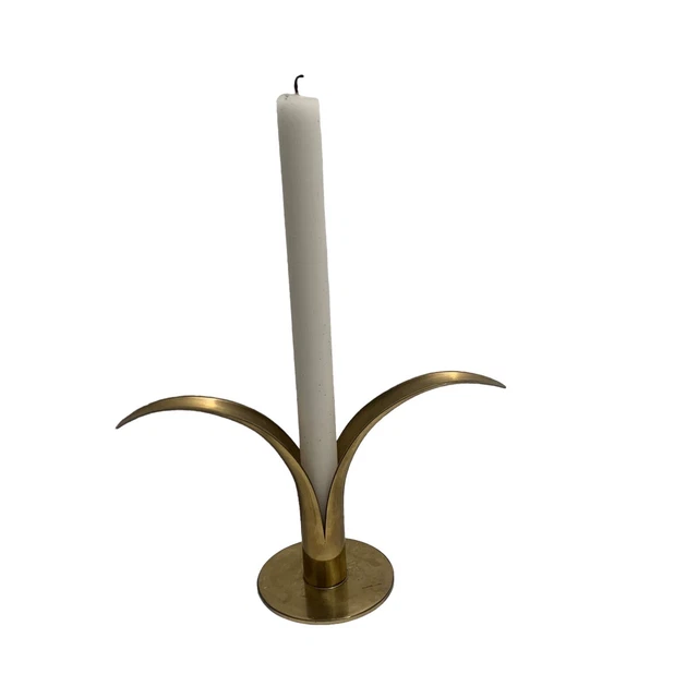MCM VTG Ivar Åhlenius Björk Lily Ystad Metall Brass With Patina Candle Holder