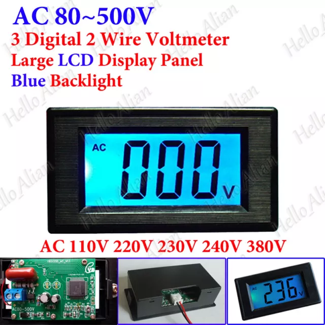 Mini AC 80-500V 3-Digital Voltmeter LCD Panel Volt Voltage Meter 110V 220V 380V