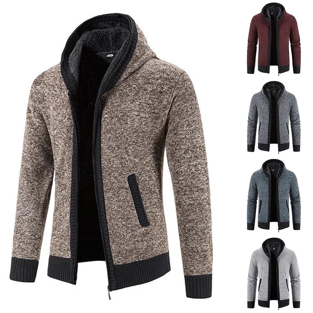 Mens Thick Warm Fleece-Lined Hooded Hoodie Winter Zip Coat Jacket Sweatshirt