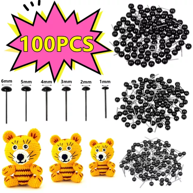 100PCS/Set Glasaugen 1/2/3/4/5/6mm Nadel Filzen Teddybären Puppe Tier Augen