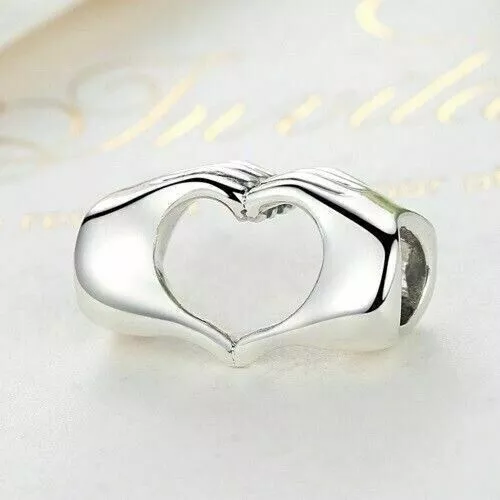 925 Sterling Silver Love Heart Hands Charm for women bracelet birthday