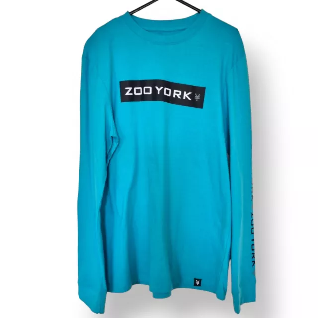 ZOO YORK Skate Mens Small Aqua Teal Blue Logo Long Sleeve Top Street Urban Wear