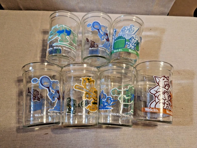 Lot Of 7  Vintage Welch's Tom and Jerry Jelly Jars  1991 1993 Cartoon glass