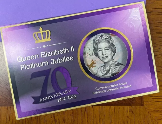 2022 Queen Elizabeth II Platinum Jubilee QEII 70 Years Bahamas Banknote Folder