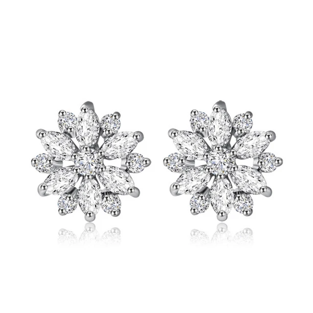 Sun Flower Marquise Cubic Zirconia Swarovski Elements Crystal Stud Earrings