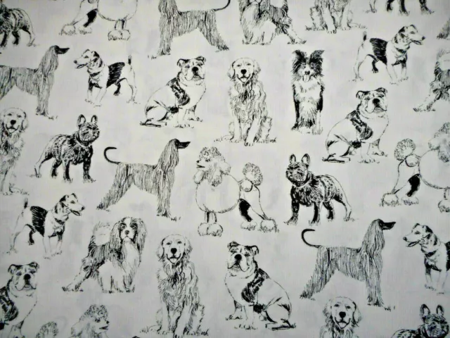 Dog Fabric By The Yard Realistic Puppy Dogs Sketches Black White Premium Cotton 2