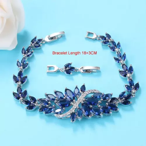 Luxury Jewelry Sets 925 Sterling Silver Blue Cubic Zircon Necklace Bracelet Set 3