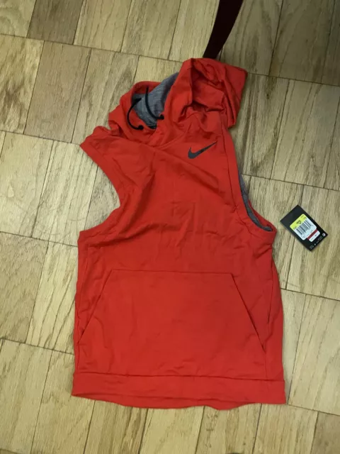 New Nike Dry Men's Sleeveless Cool Red Training Hoodie Size-S