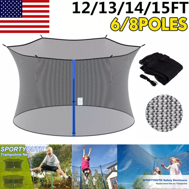 Trampoline Replacement Safety Enclosure Net Fit for 4 6 8 Poles Round Trampoline