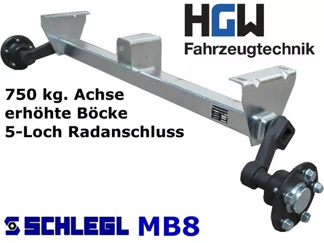 750 kg. Achse erhöhte Böcke - AM: 1200 mm AS: 5*112 - ungebremste Anhängerachse