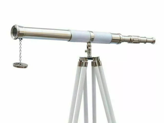 telescope Nautical floor standing brass leather 39 inch with wooden tripod stand
