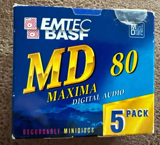 5× BASF/EMTEC MD MAXIMA 80 - 80 Min. Recordable Mini Disc - OVP Neu ! 5er Pack