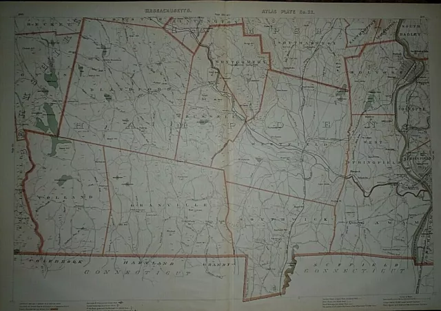 1891 Massachusetts Railroad &Township Map ~ TOLLAND - AGWAM - HOLYOKE - ETC