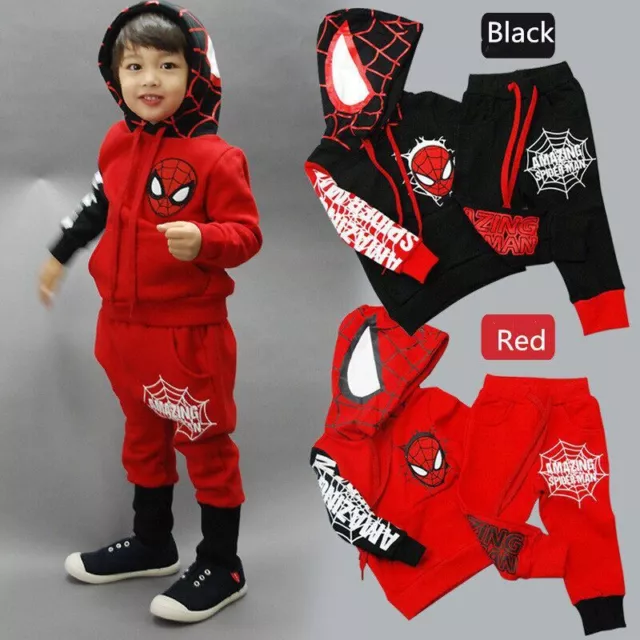 Toddler Kids Boys Spiderman Tracksuit Hoodie Sweatshirt Jogger Pants Outfits Set