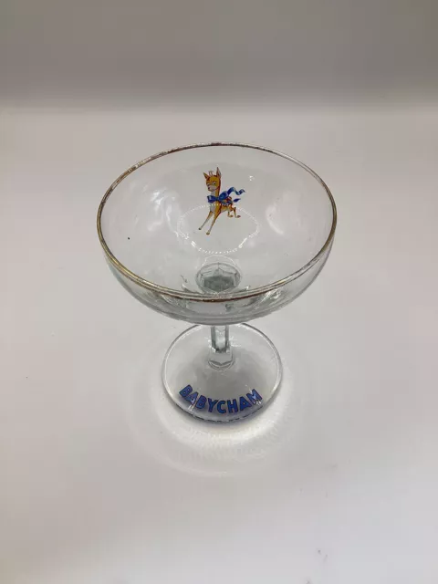 Vintage Babycham Glass Fawn Deer Bar Cocktail Party Glasses Hexagonal Stem