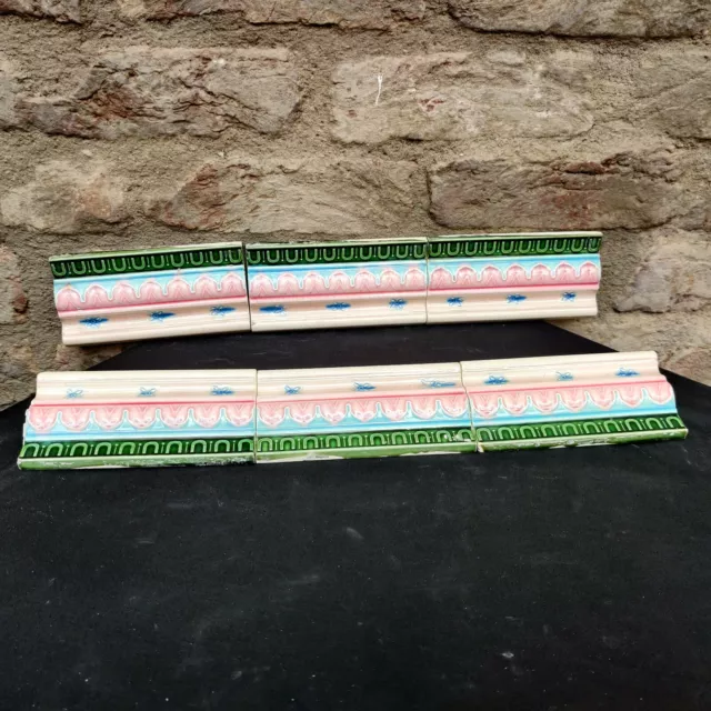 1940s Vintage Architecture Furniture Tile 6 Pcs Dk Tm Majolica Nouveau Art Japan