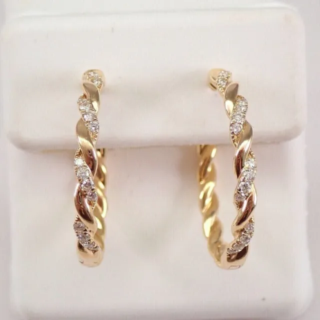 0.60Ct Round Cut Moissanite Women's Twisted Hoop Earrings 14K Yellow Gold Plated
