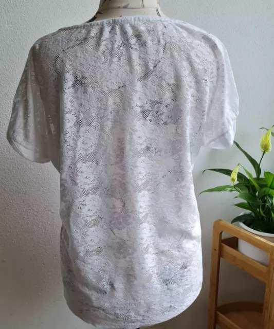 esprit chices Shirt Gr. XXL weiß Rückenteil Spitze Kurzarm neuwertig