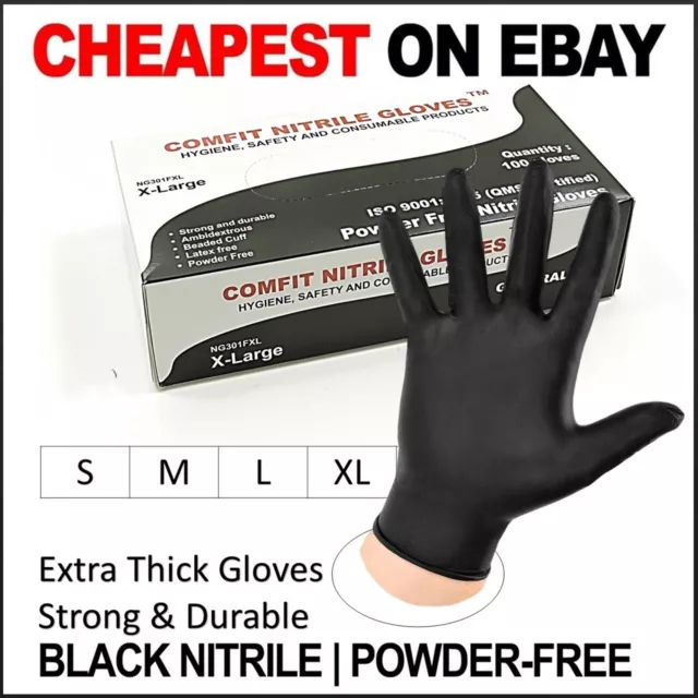 100 Strong & Durable Comfit Disposable Nitrile Gloves Powder Latex Free Black