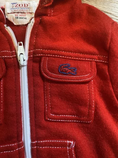 Vintage Childs IZOD Lacoste Hooded Sweatshirt Zip Up Rare 1980s Unique Sz 18 Mo