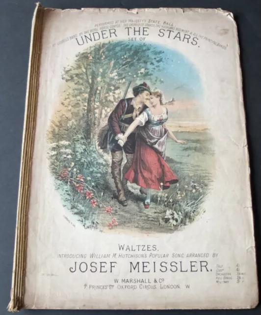 Josef Meissler Sous The Stars Valses Piano Solo Feuille Musique (1884) England